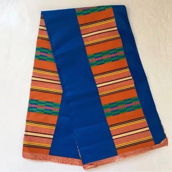 African Print Ankara Blue Multicolor Kente Fabric - Picture 2 of 2